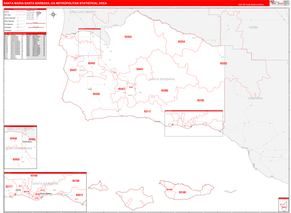 Santa Maria-Santa Barbara Metro Area Digital Map Red Line Style